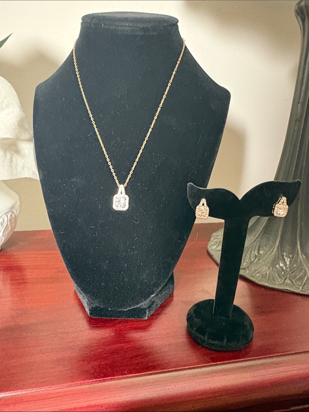 Gold Crystal Pendant Necklace and Earrings Set